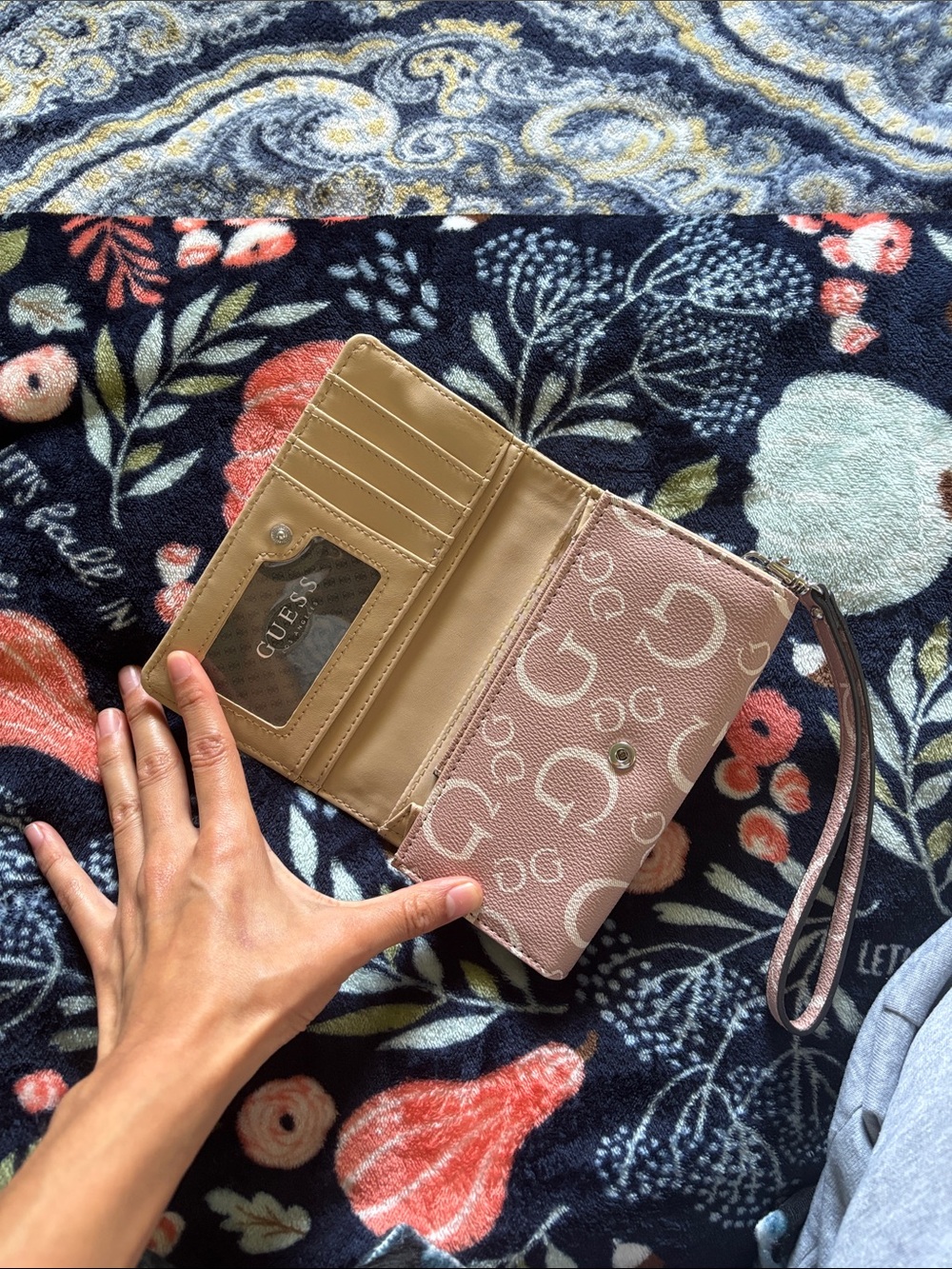 GUESS Pink Logo Wristlet Clutch with Wrist Strap - Picture 2 of 5
